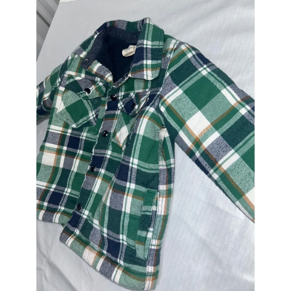Aspen‎ Kids Toddler Boys Green Plaid Sherpa Lined Flannel Shirt Jacket 2T
